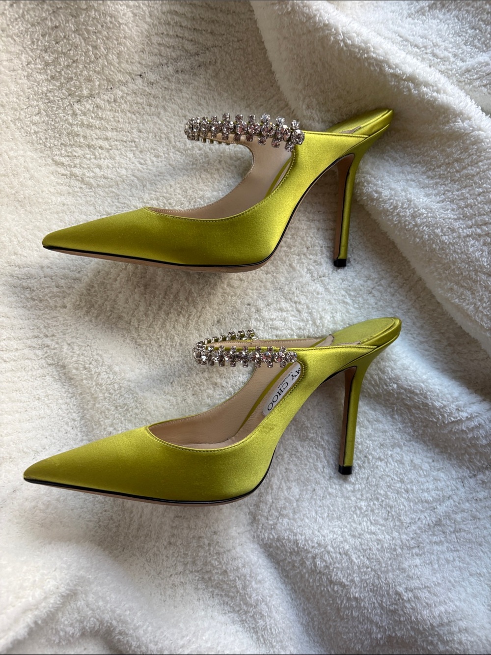 Jimmy Choo Chartreuse Crystal-Strap Pointed Toe Stilettos 37 1/2 - Picture 6 of 9